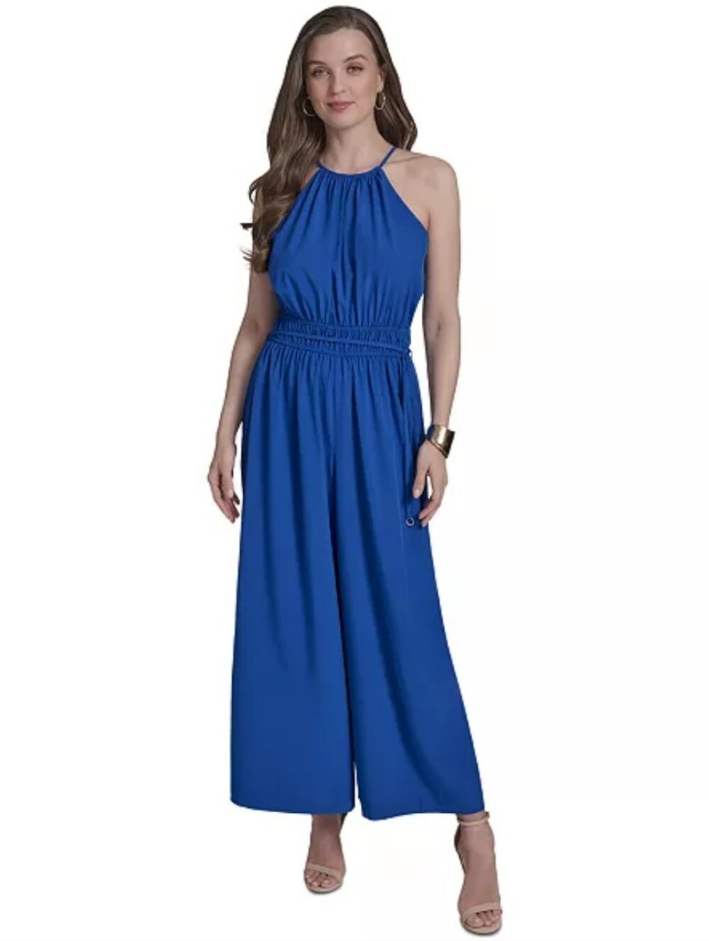 NWT Halston Blue Wide Leg Jumpsuit Size 16 Tie Waist Cocktail $139